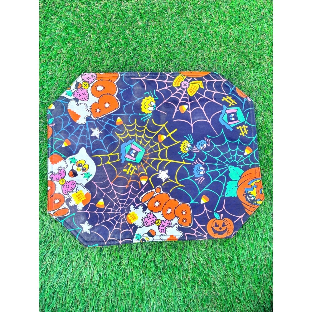 Vintage Halloween Placemats Set of 6 Reversible Purple Black Witch Ghost Boo - Picture 15 of 16